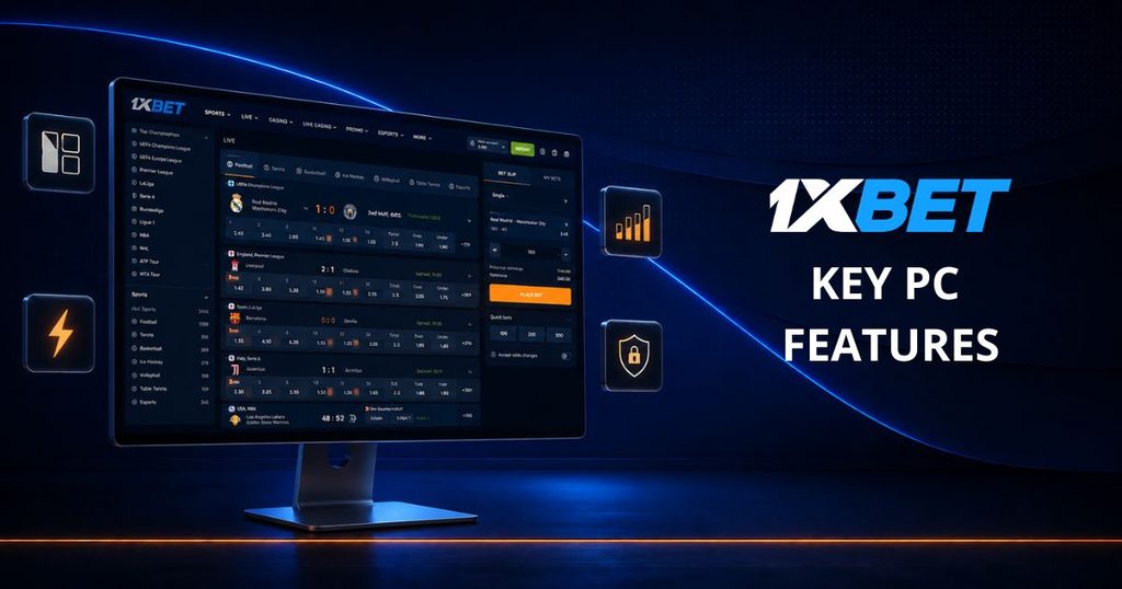 1xBet PC interface with key feature